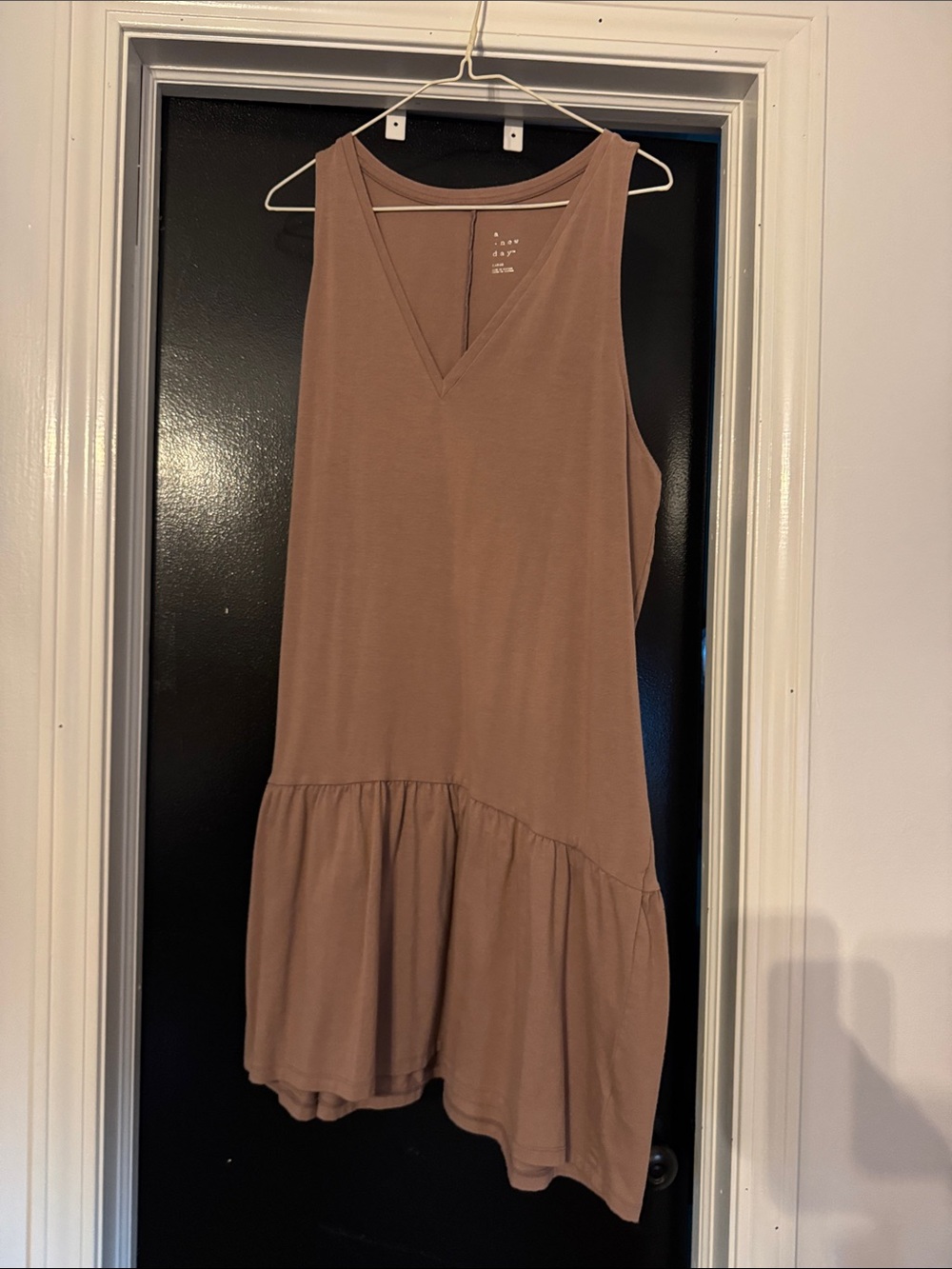 a new day Taupe V-Neck Ruffle-Hem Sleeveless Dress